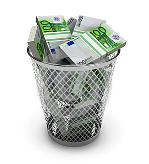 Euro in the trash bin