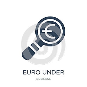 euro under magnifying glass search icon in trendy design style. euro under magnifying glass search icon isolated on white