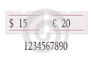 Euro and usd price tag set isolated on white backdrop