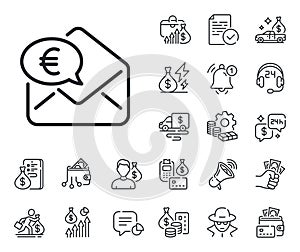 Euro via mail line icon. Send or receive money sign. Cash money, loan and mortgage. Vector