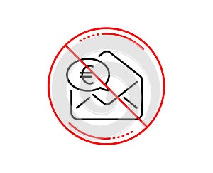 Euro via mail line icon. Send or receive money sign. Vector