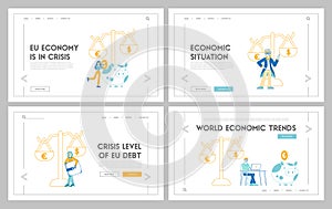 Euro Vs Dollar Landing Page Template Set. Confrontation of European and American Economy and Financial Markets