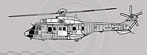 Eurocopter AS532 Cougar, Airbus Helicopters H215M. Vector drawing of medium utillity helicopter. photo