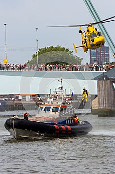 Eurocopter AS365 Daupin rescue helicopter from NHV-Noordzee Helikopters rescue demonstration. Rotterdam, The Netherlands -