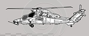 Eurocopter EC665 Tiger PAH-2 HAP/HAD/ARH. Vector drawing of attack helicopter.