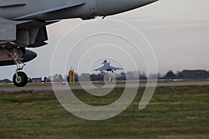 Eurofighter Typhoons and away we go - stock photo