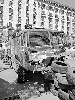 Euromaidan, demolished riot control vehicle photo