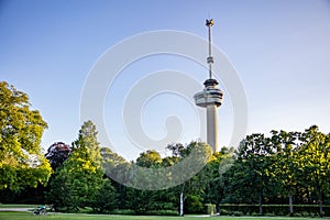 Euromast observation tower in Rotterdam, Netherlands, sunny spring day