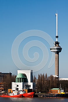 Euromast tower and river Mass. Rotterdam