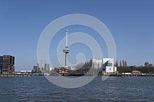 Euromast Tower in Rotterdam with floating Chinese restaurant