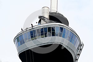 Euromast, various persons do abseil from the highest tower of Rotterdam