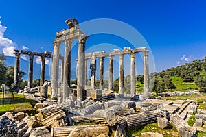 Euromos Euromus Ancient City.  Soke - Milas road, Mugla, Turkey. Temple of Zeus Lepsynos was built in the 2nd century