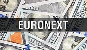 Euronext text Concept Closeup. American Dollars Cash Money,3D rendering. Euronext at Dollar Banknote. Financial USA money banknote photo