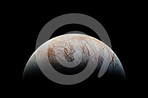 Europa, moon of the planet Jupiter, isolated on black background