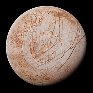 Europa, moon of the planet Jupiter in natural colours, isolated on black background 3d illustration, elements of this image are f