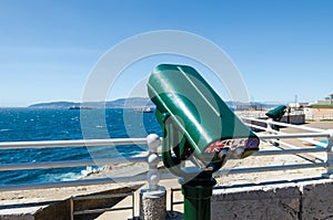 Europa Point observation deck with coin operated binocular. Look out over the Bay of Algeciras or Gibraltar. British Overseas Terr