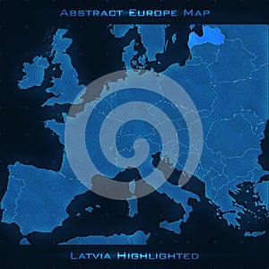 Europe abstract map. Latvia highlighted. Vector background. Futuristic style map.