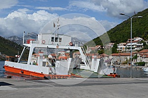 Europe. Adriatic sea. Montenegro. Kotor bay. Sailing ferryboat in suny day.