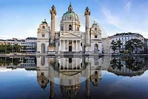 Europe. Austria. Karlskirche Church in Vienna in the evening at sunset