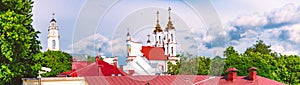 Europe, Belarus, Vitebsk skyline pano with church