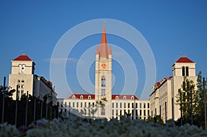 europe building of clock tower in abac university bangna bangko