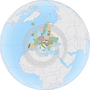 Europe continent is divided by country on Globe