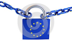 Europe eu padlock chain closed market and shops due to covid-19 coronavirus - 3d rendering