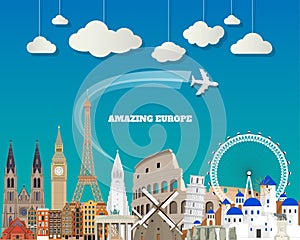 Europe famous Landmark paper art. Global Travel And Journey Info