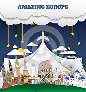 Europe famous Landmark paper art. Global Travel And Journey Info