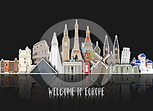 Europe famous Landmark paper art. Global Travel And Journey Infographic. Vector Flat Design Template.vector/illustration.Can be