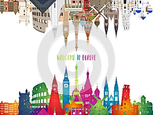 Europe famous Landmark paper art. Global Travel And Journey Infographic. Vector Flat Design Template.vector/illustration.Can be