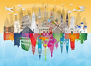 Europe famous Landmark paper art. Global Travel And Journey Infographic. Vector Flat Design Template.vector/illustration.Can be