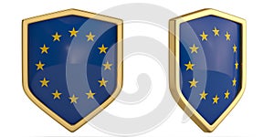 Europe flag shield symbol isolated on white background. 3D illus