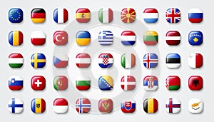 Europe Flags In Rounded Square Badge Or Button Style