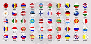 Europe flags vector illustration. European countries rounded national icons. EU official flags set with state name. UK