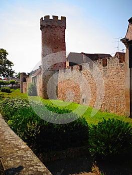 Europe, France, Bas Rhin, Obernai, guard tower and rampart