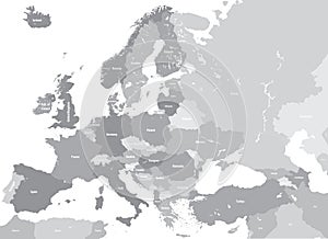 Europe high detailed vector political map. All elements separated in detachable and labeled layers