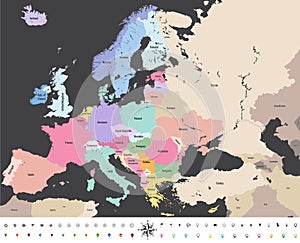 Europe high detailed vector political map with location navigation icons. photo