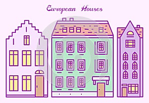 Europe house or apartments. Cute architecture in Netherlands. Neighborhood with classic street and cozy homes for Banner