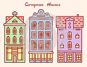 Europe house or apartments. Cute architecture in Netherlands. Neighborhood with classic street and cozy homes for Banner