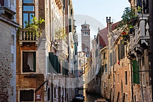 Europe, Italy, Venice, Italy, VIEW OF CANAL AMIDST BUILDINGS IN CITY