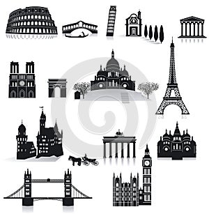 Europe landmarks, travel destinations isolated illustration photo