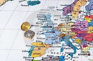 Europe map and compass