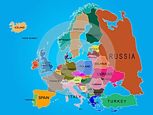 Europe map with country names vector illustration