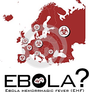 Europe map with ebola text and biohazard symbol