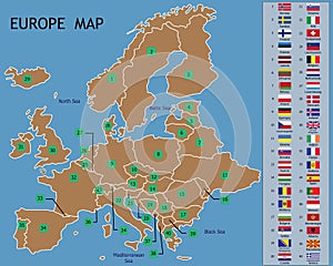 Europe Map and European countries flags