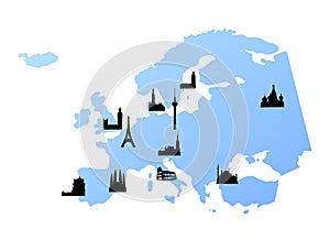 Europe map with landmarks photo