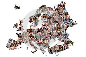 Europe map multicultural group of young people integration diver