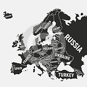 Europe map. Poster map of Europe with country names. Europe background. Vector Illustration