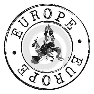 Europe Map Silhouette Postal Passport Stamp Round Vector Icon Seal Badge illustration.